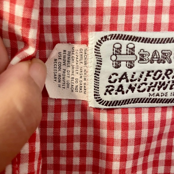 Vintage 60s H Bar C California Ranchwear Red White Gingham Button Western Shirt - Picture 7 of 9
